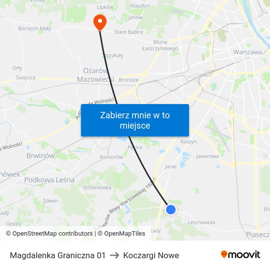 Magdalenka Graniczna to Koczargi Nowe map