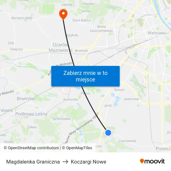 Magdalenka Graniczna to Koczargi Nowe map