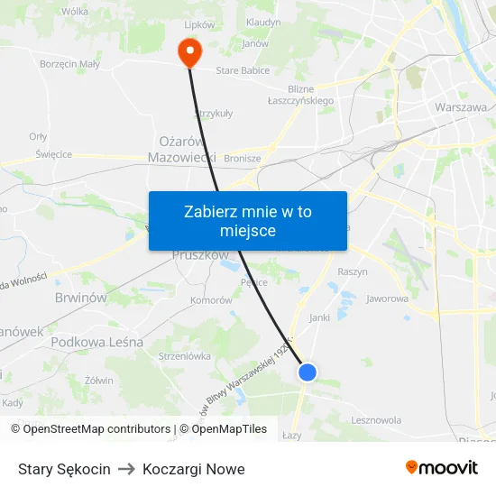 Stary Sękocin to Koczargi Nowe map