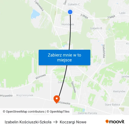 Izabelin Kościuszki - Szkoła to Koczargi Nowe map
