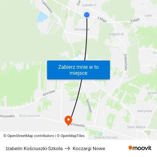 Izabelin Kościuszki - Szkoła to Koczargi Nowe map