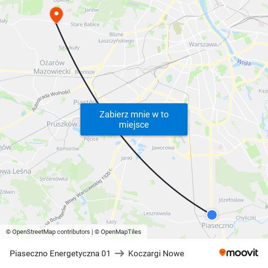 Piaseczno Energetyczna 01 to Koczargi Nowe map