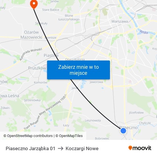 Piaseczno Jarząbka 01 to Koczargi Nowe map