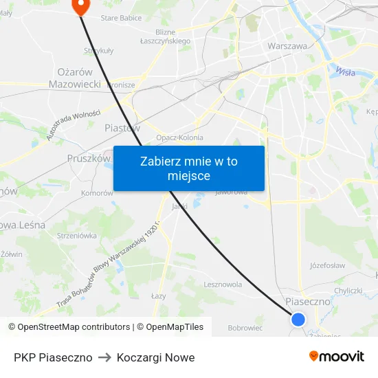 PKP Piaseczno to Koczargi Nowe map