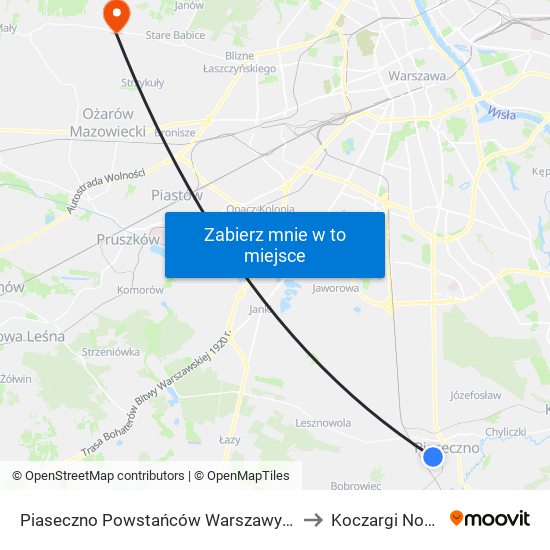 Piaseczno Powstańców Warszawy 02 to Koczargi Nowe map