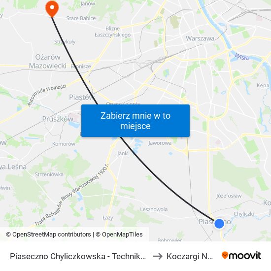 Piaseczno Chyliczkowska - Technikum 02 to Koczargi Nowe map