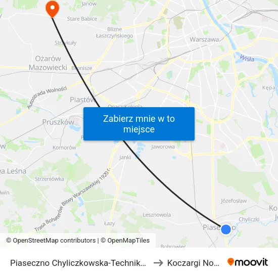 Piaseczno Chyliczkowska - Technikum to Koczargi Nowe map