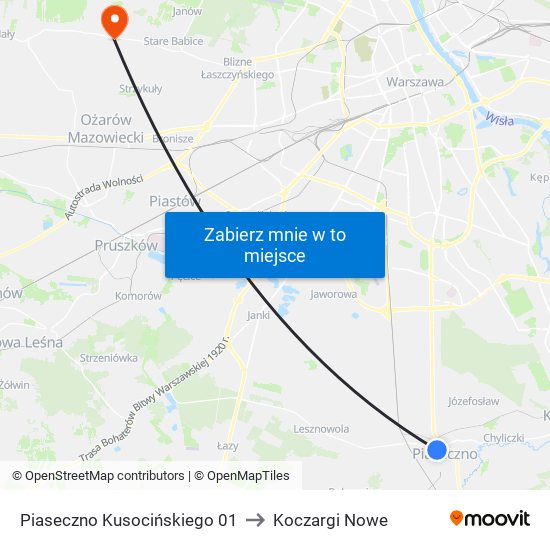 Piaseczno Kusocińskiego 01 to Koczargi Nowe map