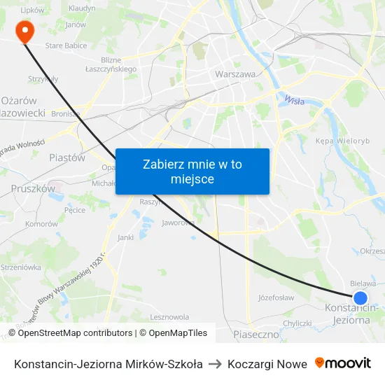 Konstancin-Jeziorna Mirków - Szkoła to Koczargi Nowe map