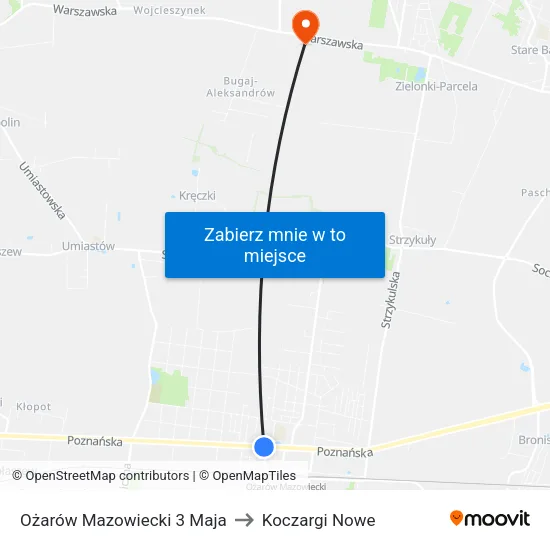 Ożarów Mazowiecki 3 Maja to Koczargi Nowe map