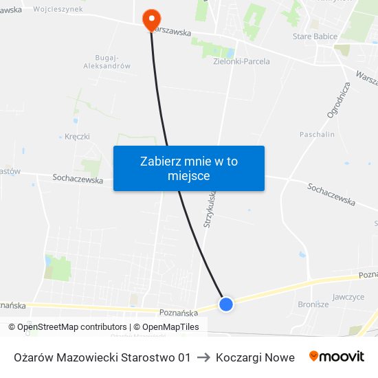 Ożarów Mazowiecki Starostwo 01 to Koczargi Nowe map