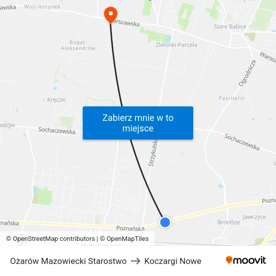 Ożarów Mazowiecki Starostwo to Koczargi Nowe map
