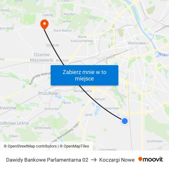 Dawidy Bankowe Parlamentarna 02 to Koczargi Nowe map