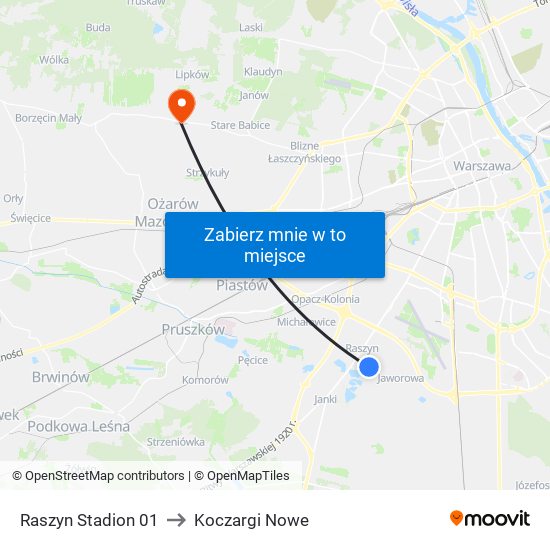 Raszyn Stadion 01 to Koczargi Nowe map