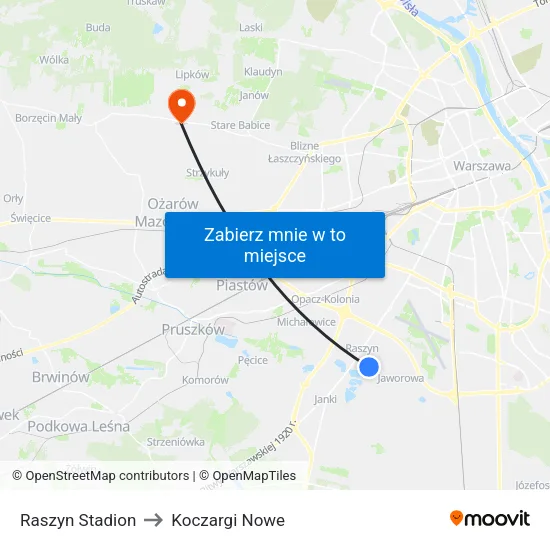 Raszyn Stadion to Koczargi Nowe map