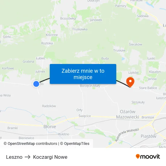Leszno to Koczargi Nowe map