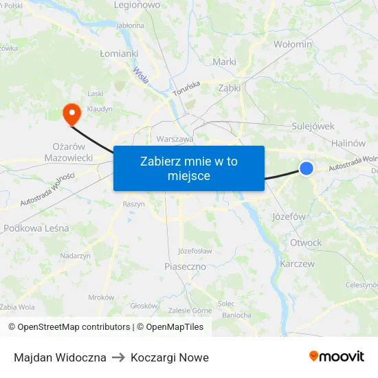 Majdan Widoczna to Koczargi Nowe map