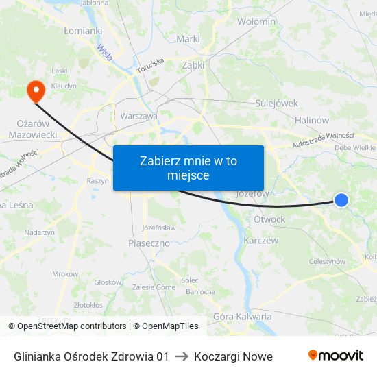 Glinianka Ośrodek Zdrowia 01 to Koczargi Nowe map