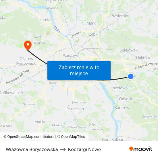 Wiązowna Boryszewska to Koczargi Nowe map
