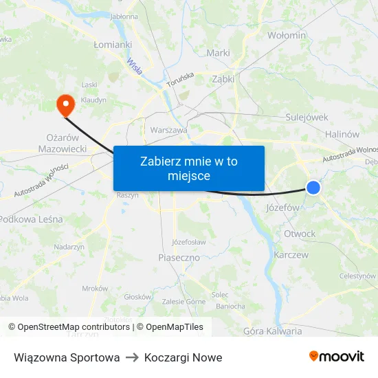 Wiązowna Sportowa to Koczargi Nowe map