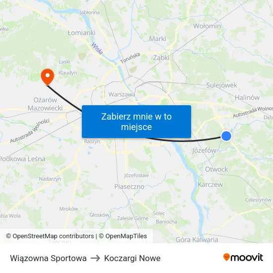 Wiązowna Sportowa to Koczargi Nowe map