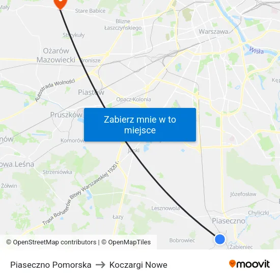 Piaseczno Pomorska to Koczargi Nowe map