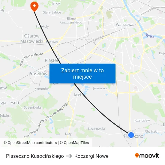 Piaseczno Kusocińskiego to Koczargi Nowe map
