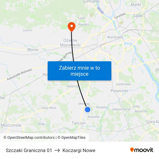 Szczaki Graniczna to Koczargi Nowe map