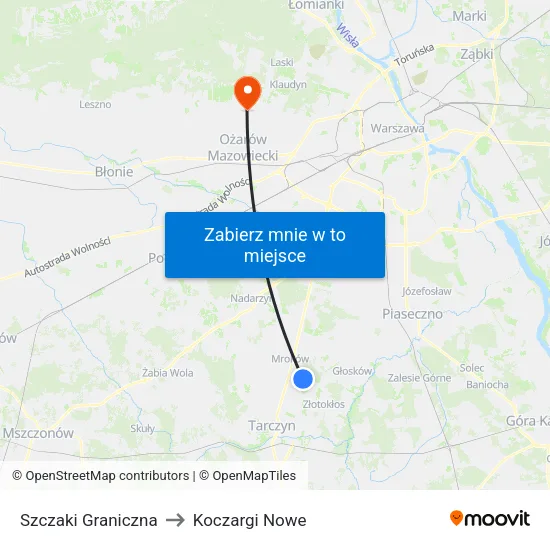 Szczaki Graniczna to Koczargi Nowe map