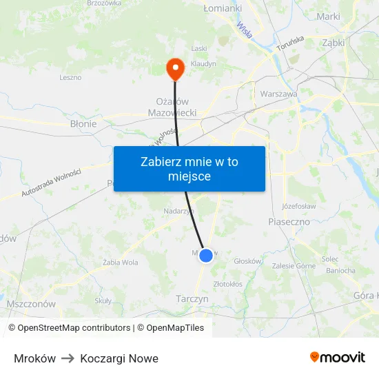 Mroków to Koczargi Nowe map