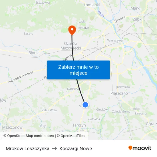 Mroków Leszczynka to Koczargi Nowe map