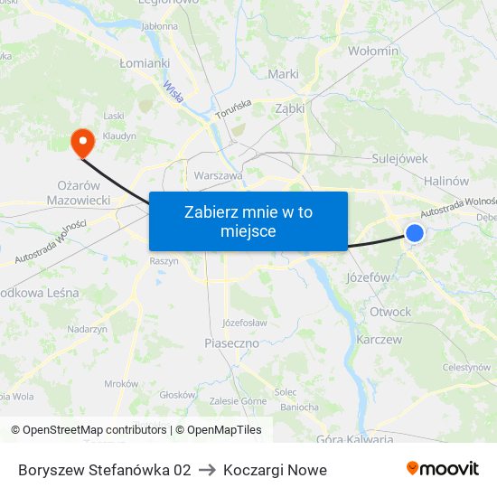 Stefanówka to Koczargi Nowe map