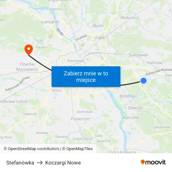 Stefanówka to Koczargi Nowe map