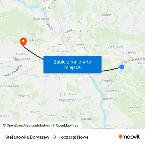 Stefanówka Boryszew to Koczargi Nowe map