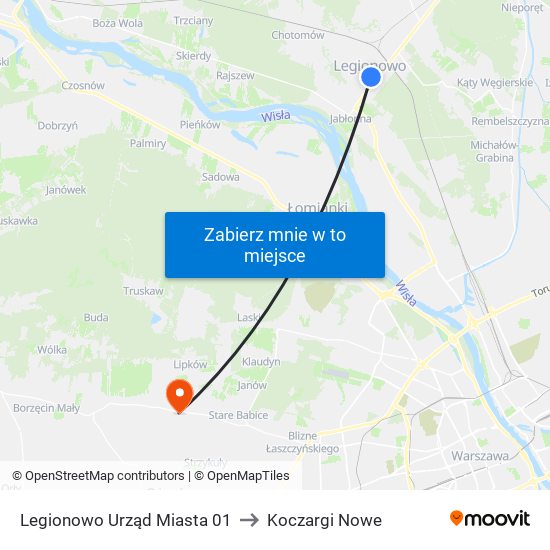 Legionowo Urząd Miasta 01 to Koczargi Nowe map