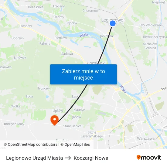 Legionowo Urząd Miasta to Koczargi Nowe map