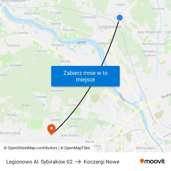 Legionowo Al. Sybiraków to Koczargi Nowe map