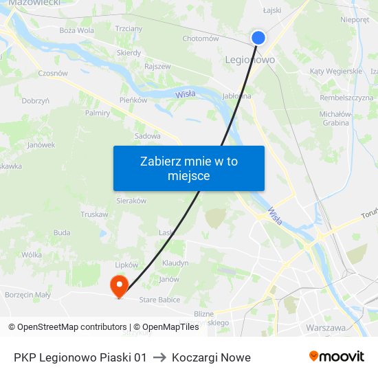 PKP Legionowo Piaski 01 to Koczargi Nowe map