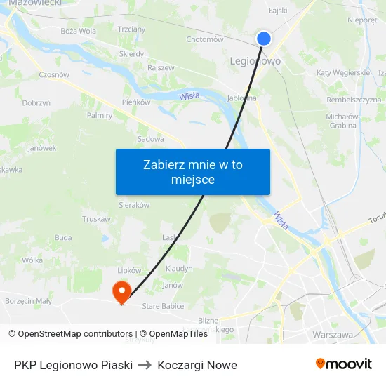 PKP Legionowo Piaski to Koczargi Nowe map