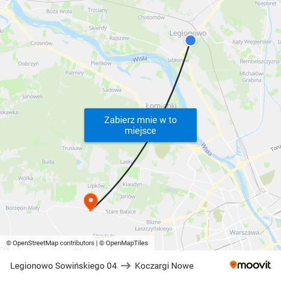 Legionowo Sowińskiego 04 to Koczargi Nowe map