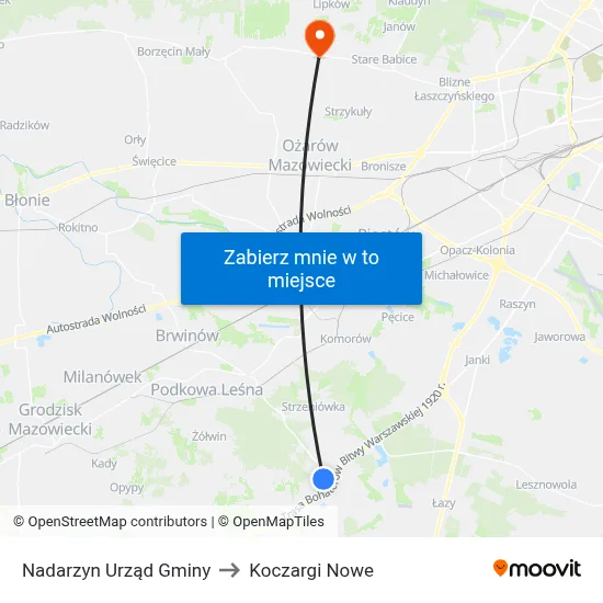 Nadarzyn Urząd Gminy to Koczargi Nowe map