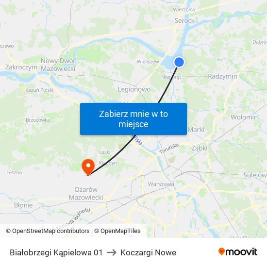 Białobrzegi Kąpielowa 01 to Koczargi Nowe map