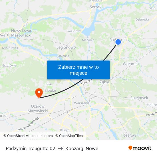 Radzymin Traugutta 02 to Koczargi Nowe map