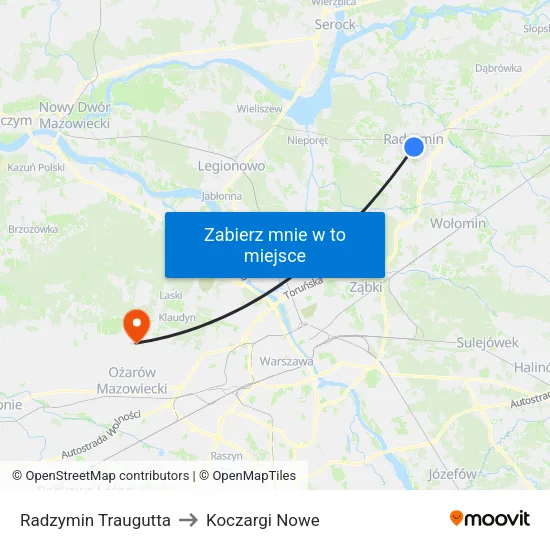 Radzymin Traugutta to Koczargi Nowe map