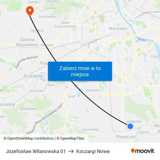 Józefosław Wilanowska 01 to Koczargi Nowe map