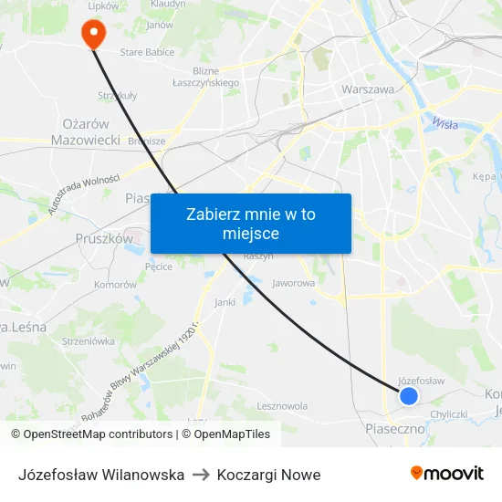 Józefosław Wilanowska to Koczargi Nowe map