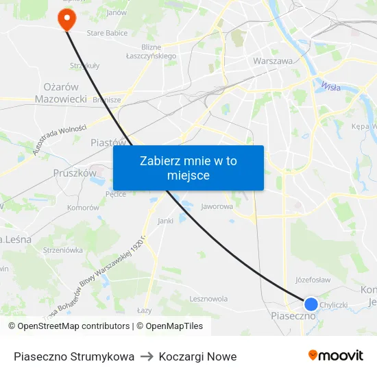 Piaseczno Strumykowa to Koczargi Nowe map