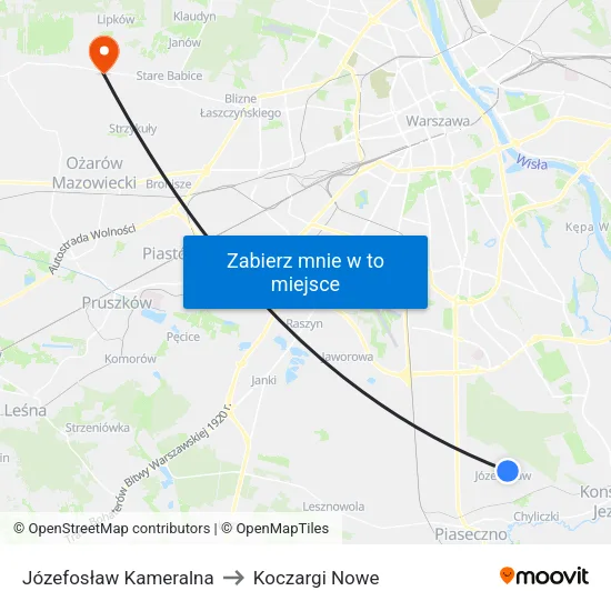 Józefosław Kameralna to Koczargi Nowe map