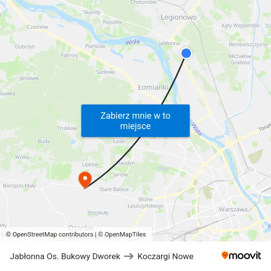 Jabłonna Os. Bukowy Dworek to Koczargi Nowe map