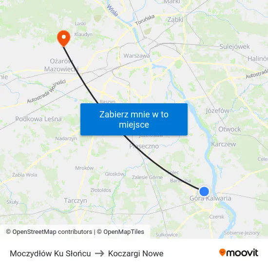 Moczydłów Ku Słońcu to Koczargi Nowe map